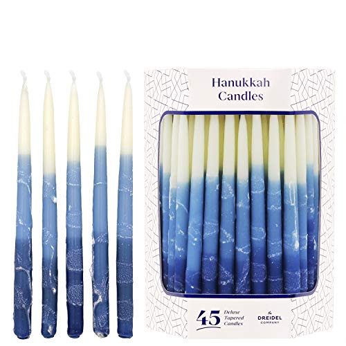 Premium Tapered Hand Decorated Multi Blue Frosted Hanukkah Candles