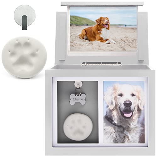 Premium White Pet Urn with Paw Print and Photo Album