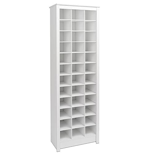 Prepac Space-Saving 36 Pair Shoe Storage Cabinet With Cubbies, 13"D x 23.5"W x 72.5"H, White