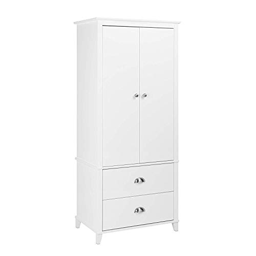 Yaletown Traditional 2-Door Wardrobe with Drawers, White