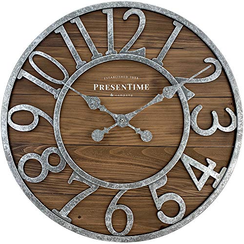 Presentime & Co Vintage Farmhouse Series, Galvanized Rustic Barnwood Clock, 19.5 inch