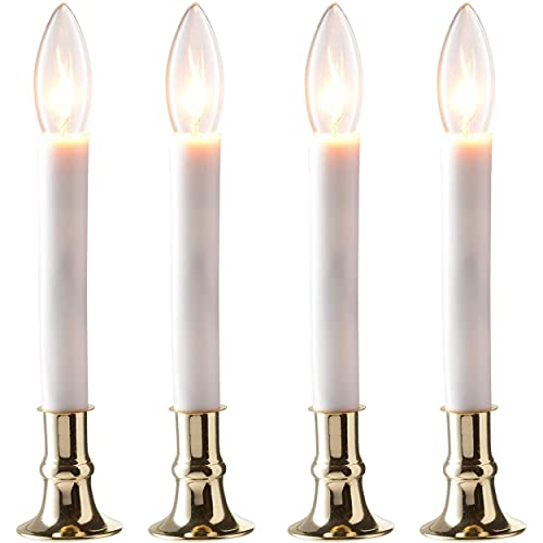 PREXTEX Christmas Candles - Set of 4 Brass Plated Window Candles with Sensor Dusk to Dawn