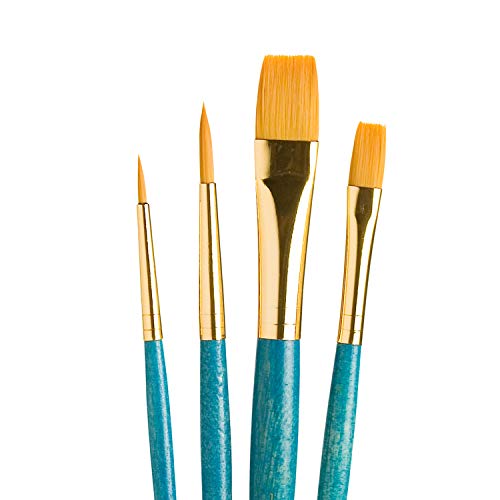 Princeton Real Value, Series 9100, Paint Brush Sets for Acrylic, Oil & Watercolor Painting, Syn-Gold Taklon (Rnd 1, 4, Wash 1/4, Flat 1/2)