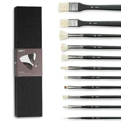 GACDR Oil Paint Brush Set, 12 Pieces Versatile Hog Bristle Paint