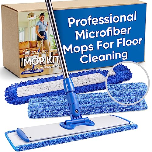 HOMTOYOU Microfiber Hardwood Floor Mop with 4 Washable Pads 360 Rotation Dust Flat Mop with Ultra Long Stainless Steel Handle for Home/Office Floor