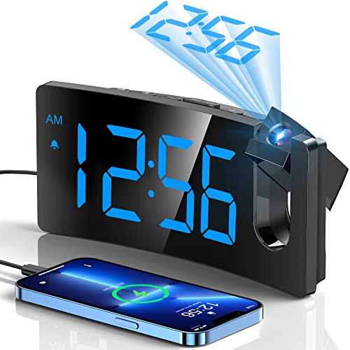 Projection Alarm Clock with Projector, USB Charger, and LED Display