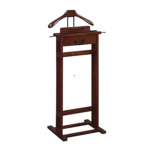 Proman Products Wood Valet Stand with Drawer and Shoe Rack - Dark Walnut