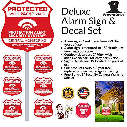 PROPERTYGUARD Home Alarm Yard Sign on Post Plus 6 Matching Security Stickers Bonus Security Camera Sticker