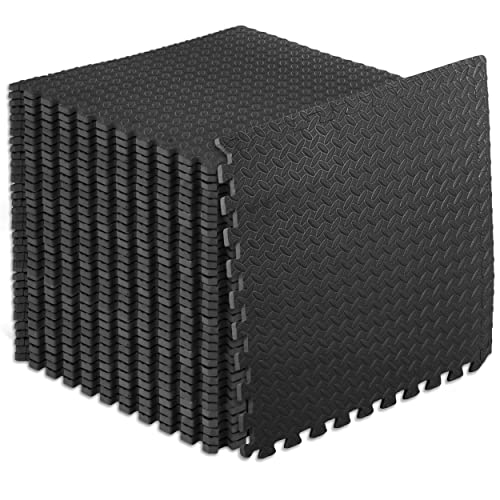 ProsourceFit ½ Inch Exercise Puzzle Mat: 144 SQ FT, 36 Tiles, Black