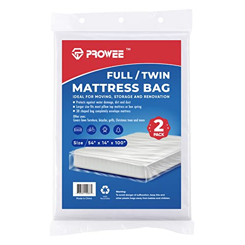 PROWEE 2 Pack Full/Twin Mattress Bag Clear - Keep Your Mattress Clean and Protected