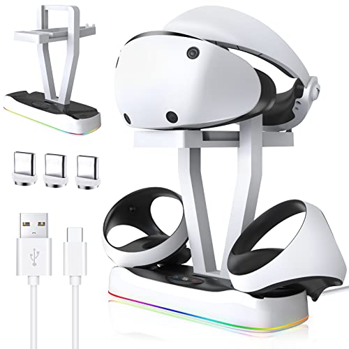 Hastraith Stand for PSVR 2 & PS5 Console, [5 in 1] Stand with Cooling Fan,  Dual Controller Magnetic Charging Port, Charging Indicator Light, Storage