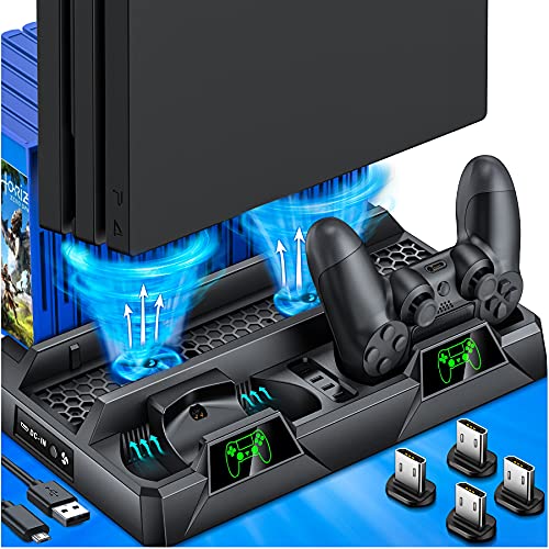 PS4 Stand with Cooling Fan, Charger, and Game Storage