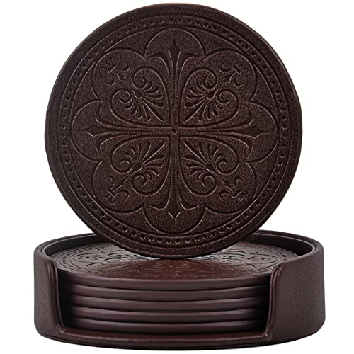 PU Leather Drink Coasters Set of 6 with Holder