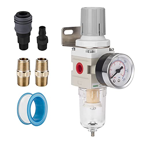 PUDUSI 1/4" NPT Air Filter Regulator Combo with Water Separator and Dryer