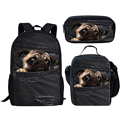 Pug Dog Canvas Daypack School Bag Set