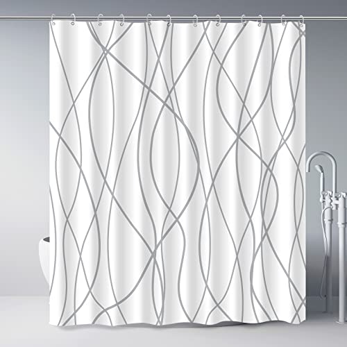Punkray Grey and White Striped Fabric Shower Curtain
