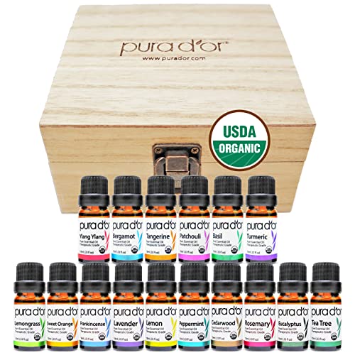 PURA D'OR 16-Piece Organic Essential Oils Gift Set for Home Aromatherapy