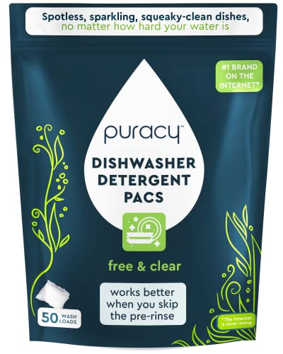 Puracy 50 Count Natural Dishwasher Pods: Enzyme-Powered & Residue-Free