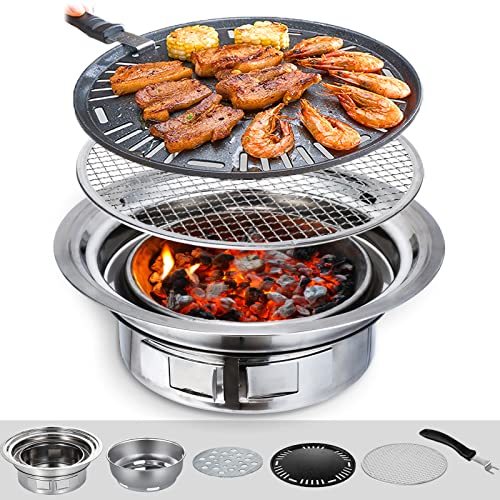 Indoor Grill Electric Korean BBQ Grill Nonstick, Removable Griddle Contact  Grilling with Smart 5-Heat Temp Controller, kbbq Fast Heat Up Family Size