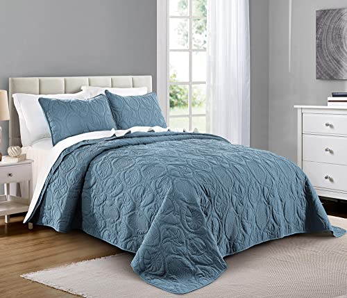 Pure Bedding Quilt Set Full/Queen Size Ash Blue