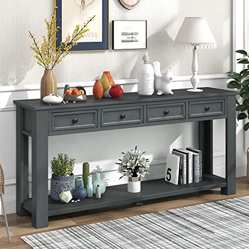 PURLOVE Console Table with Storage Drawers and Bottom Shelf
