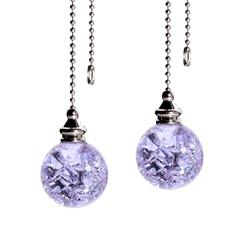 Purple Crystal Glass Ice Cracked Ball Ceiling Fan Light Pull Chain