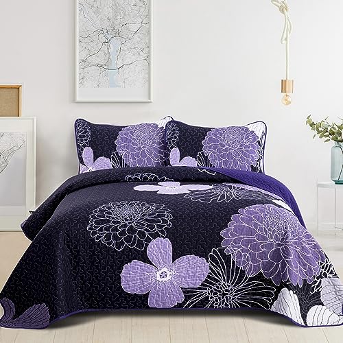 Purple Floral Quilt Set King Size
