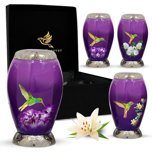 Purple Hummingbird Keepsake Urns - Set of 4 with Box & Bags