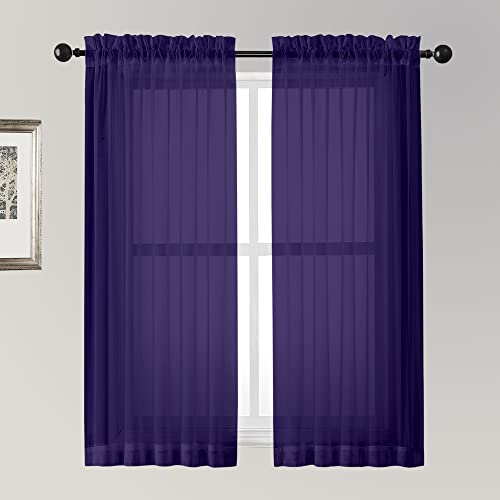 Purple Sheer Curtains 63 inch Length 2 Panels Set