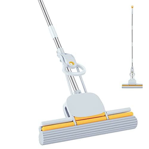 Adjustable Sponge Mop with Floor Brush and Squeegee for Home use,Strong  Water Absorption,Equipped with a Spare Sponge 