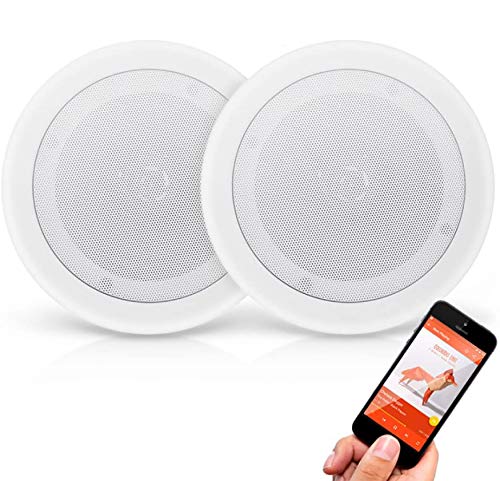 Pyle Pair 8” Bluetooth Flush Mount In-wall In-ceiling 2-Way Universal Home Speaker System Spring Loaded Quick Connections Polypropylene Cone Polymer Tweeter Stereo Sound 250 Watts, White, Single