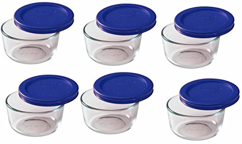 Pyrex 1 Cup Round Dish with Blue Lid - Pack of 6