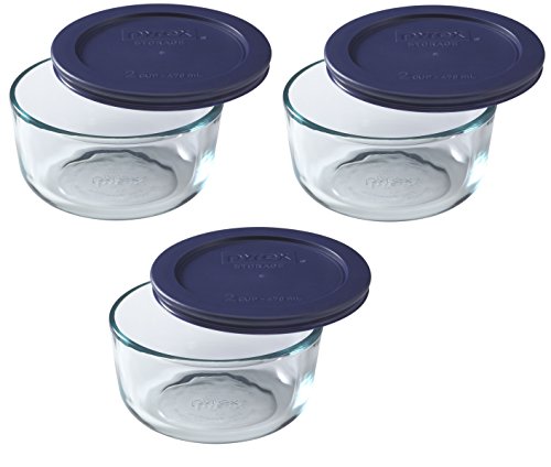 Pyrex 2-Cup Round Storage with Blue Plastic Covers