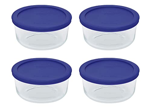 Pyrex 4 Cup Round Dish with Blue Lid, Pack of 4