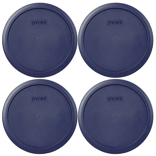  Pyrex Storage 7 Cup Round Dish, Clear with Red + Blue