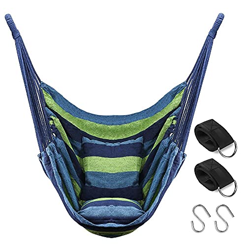 QUANFENG QF Hammock Chair Swing with 2 Cushions - Supports 330lbs (Blue)
