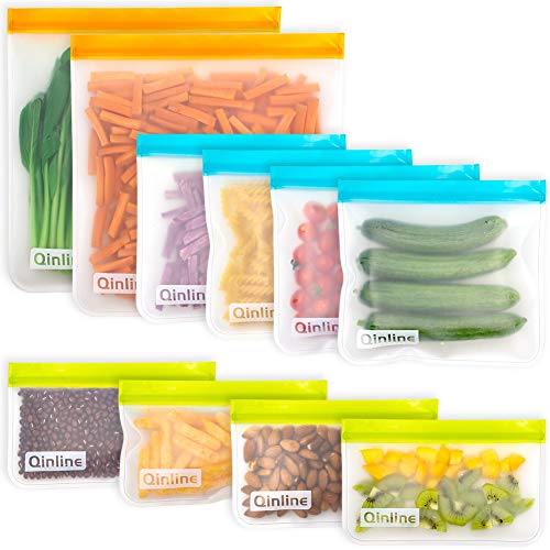 Qinline Reusable Food Storage Bags - 10 Pack BPA Free Freezer Bags