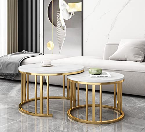 Modern White and Gold Coffee Table Set for Small Spaces