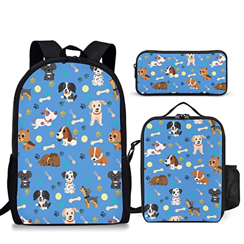 Qlonrewt 3PCS School Backpack Set for Boys Girls (Puppy DodgerBlue)
