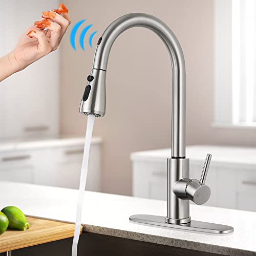 Qomolangma Touchless Kitchen Faucet With Motion Sensor Sprayer Brushed Nickel 41Vj3siHl7L 
