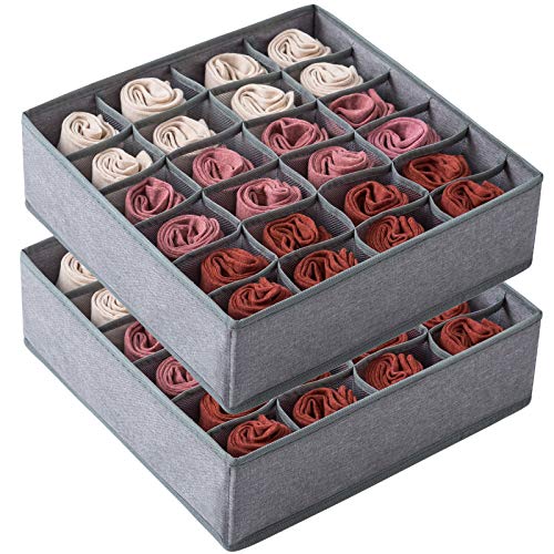 Qozary 24 Cell Drawer Organizer for Clothes, Socks, Lingerie - Gray