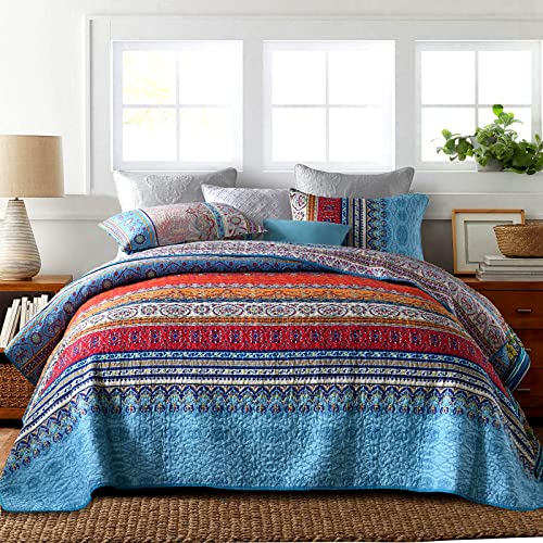 Bohemian Queen Quilt 3 Piece Soft Microfiber Ethnic Style Bedspreads