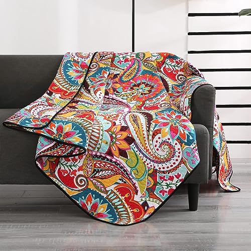 Boho Paisley Cotton Quilt Throw Blanket - Multicolor 59"x79"