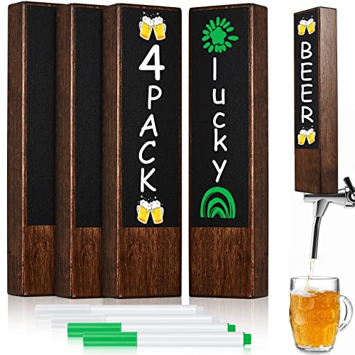 Queekay 4 Pcs Walnut Chalkboard Beer Tap Handles & Markers