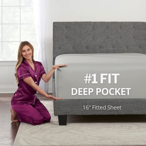 Real 16” Deep Pocket Queen Fitted Sheet - Soft Silver Grey - DeaLuxe