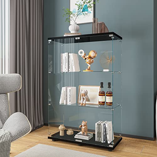 FENLO Fantasy Plus 66 Luxury Glass Display Shelf with Dimmable LED Floor  Lamps, Sturdy Curio Cabinet with Bookcase Display Shelves for Bedroom, Open
