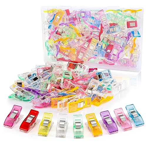 Gdminlo 100 Pack Multipurpose Sewing Clips for Quilting and Crafts with Tin Box Assorted Colors
