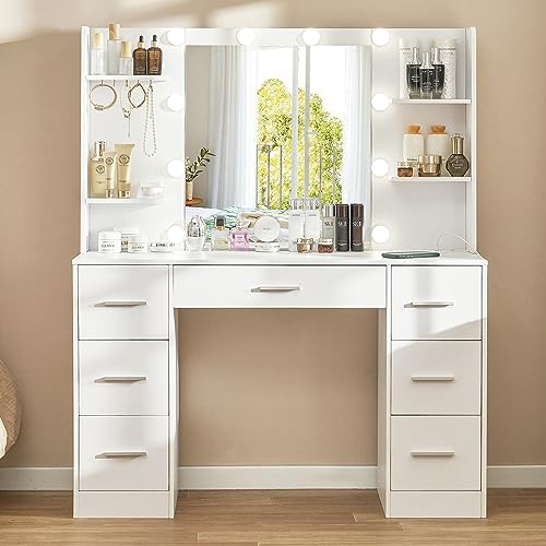 Quimoo Vanity Desk with Mirror and Lights