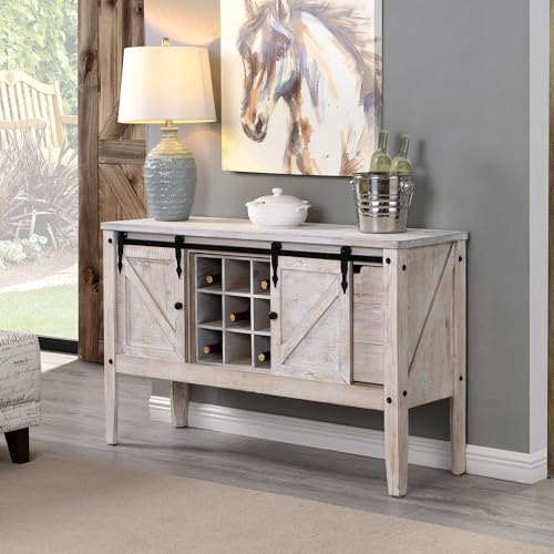 Quincy Farmhouse Barn Door Buffet and Wine Console Table
