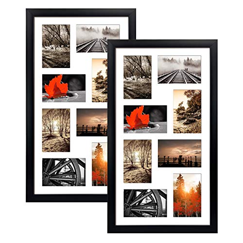 Black Collage Picture Frames Set of 2 - 16 Multi Photo Wall Display